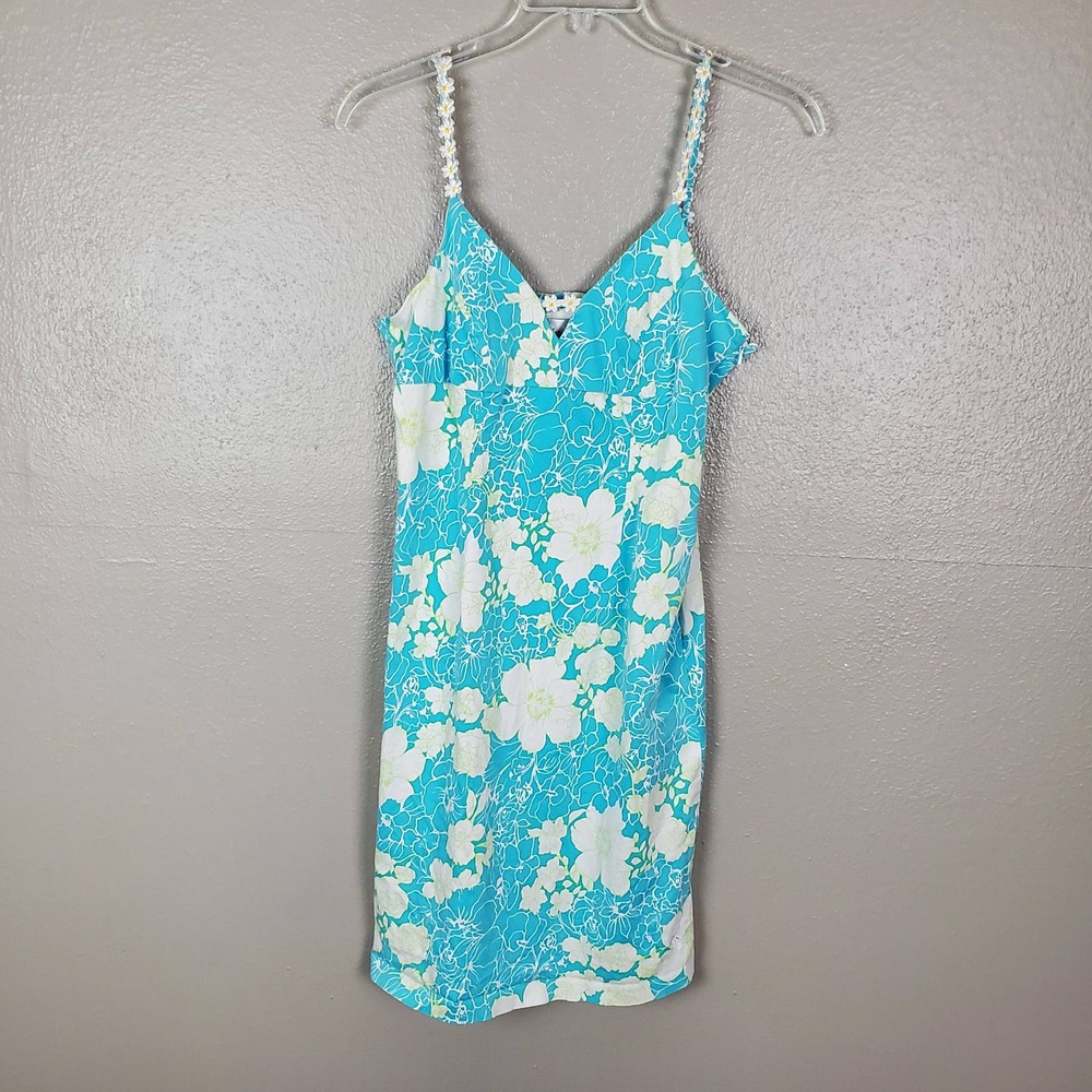 Island Republic Turquoise/White Floral Spaghetti Strap Midi Shift Sundress 12